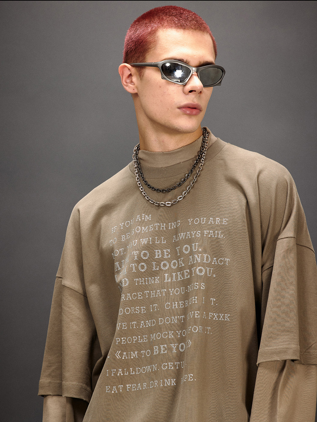 Lettering Layered Long T-Shirt