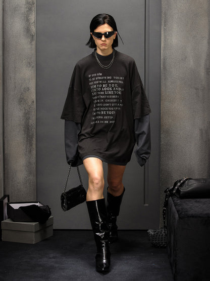 Lettering Layered Long T-Shirt