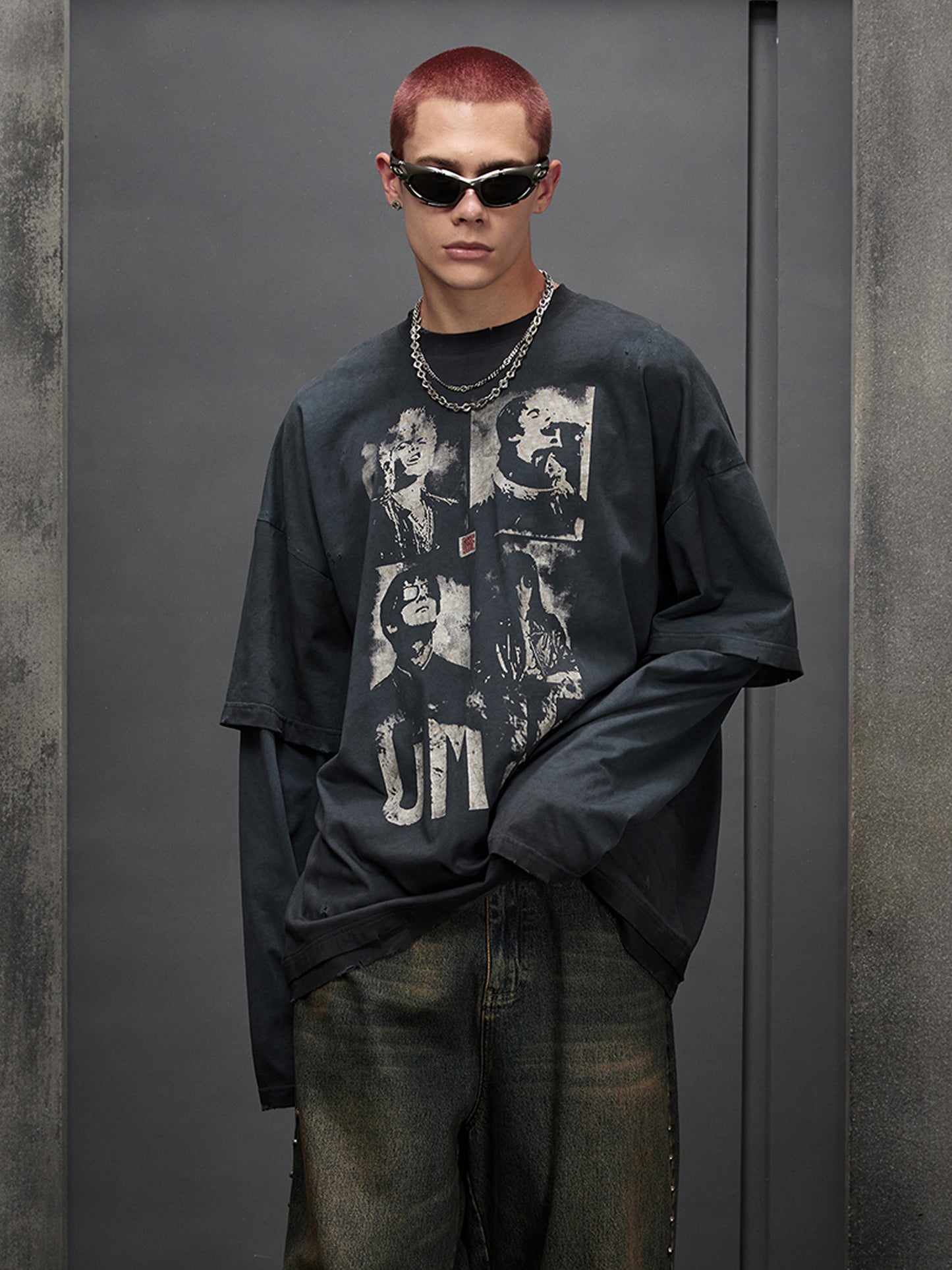 Graphic Layered Long T-Shirt