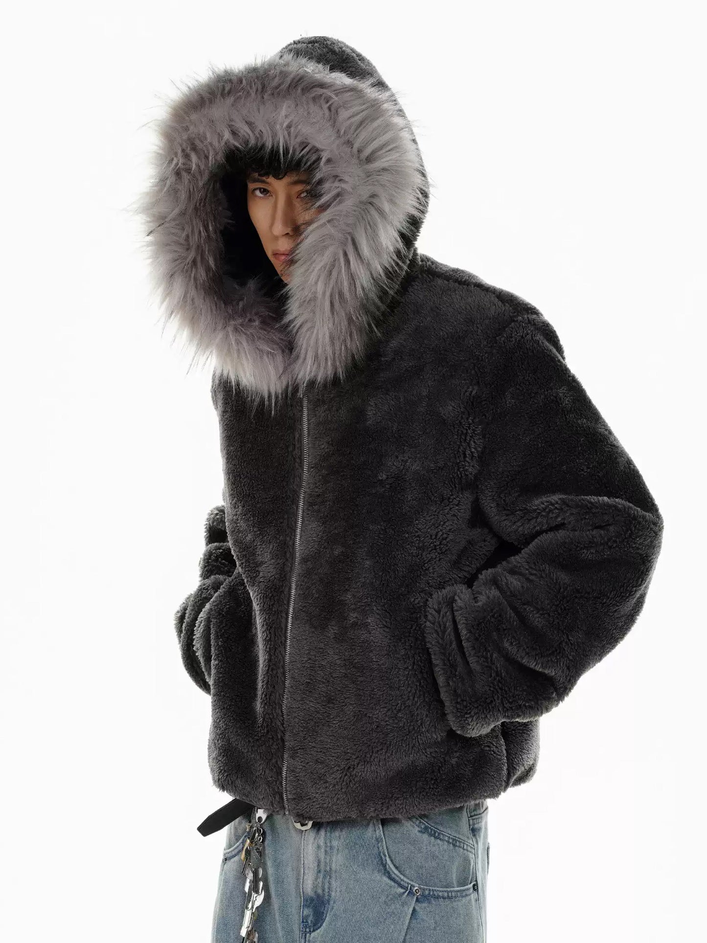 Zip Fur Hooded Jacket