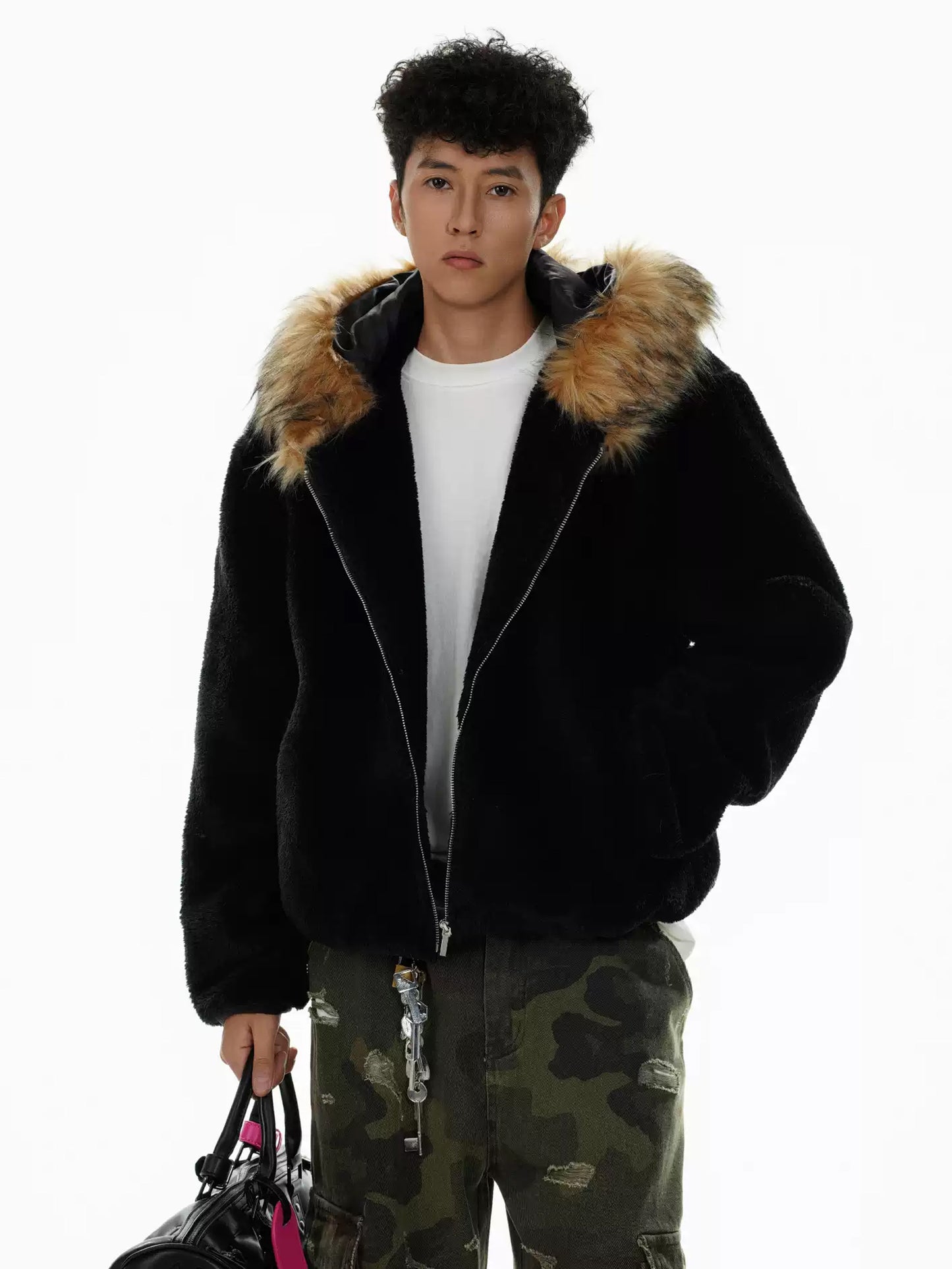 Zip Fur Hooded Jacket