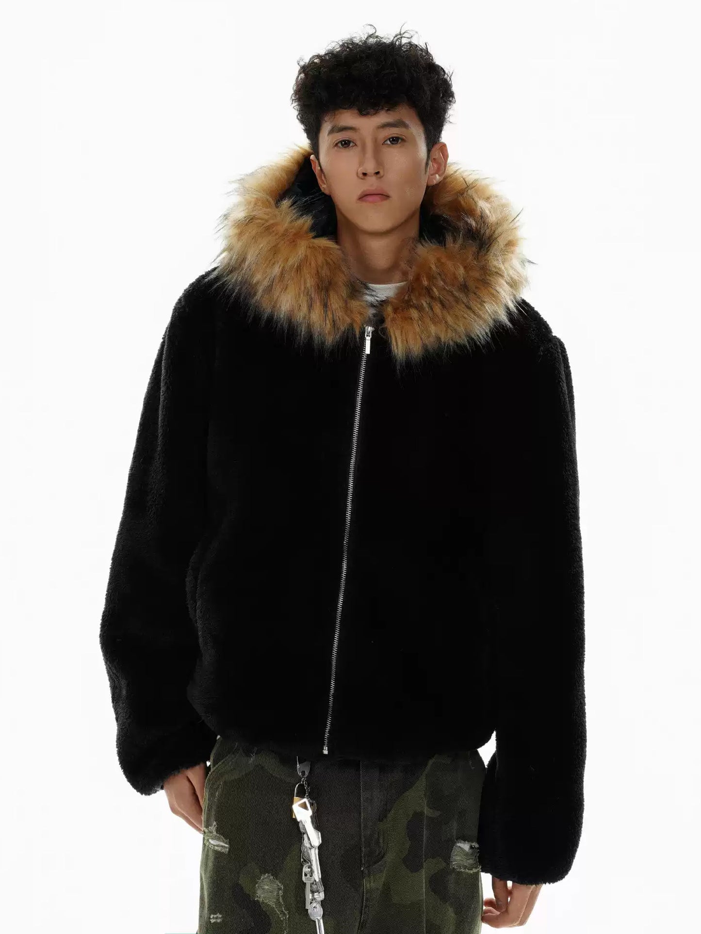 Zip Fur Hooded Jacket