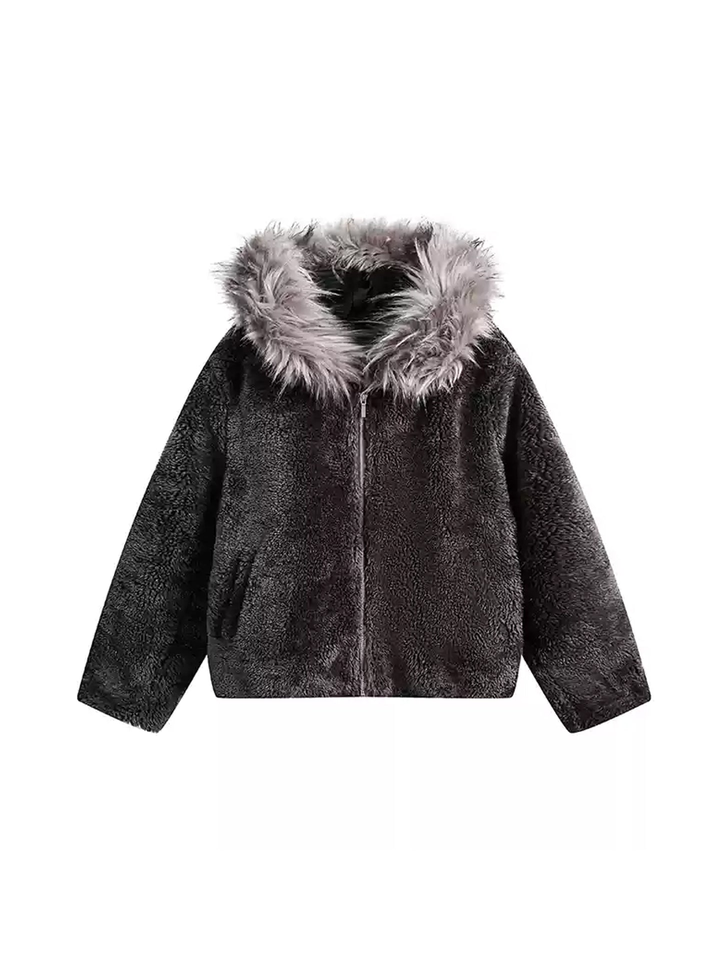 Zip Fur Hooded Jacket