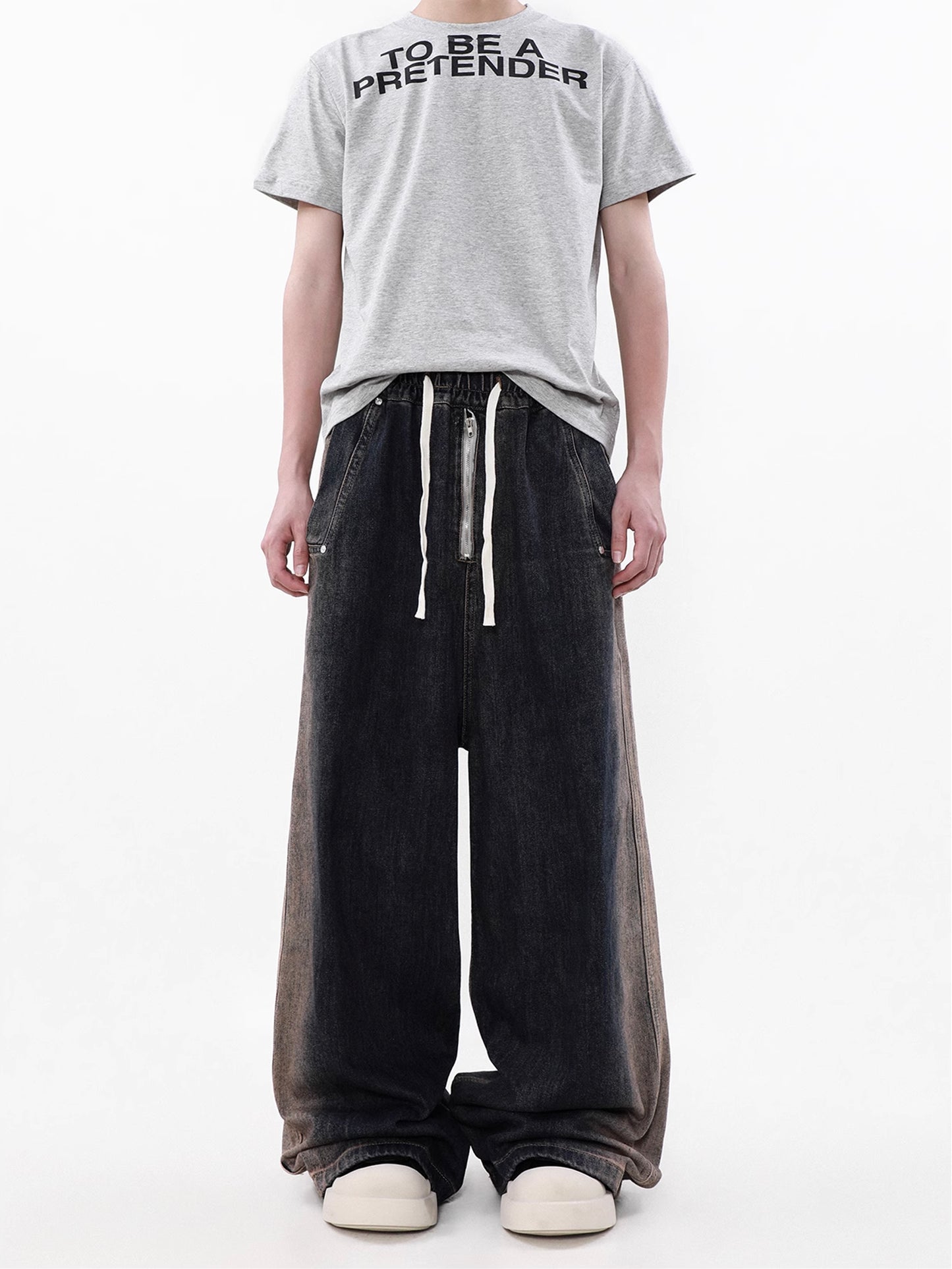 Gradation Drawstring Cargo Denim Pants