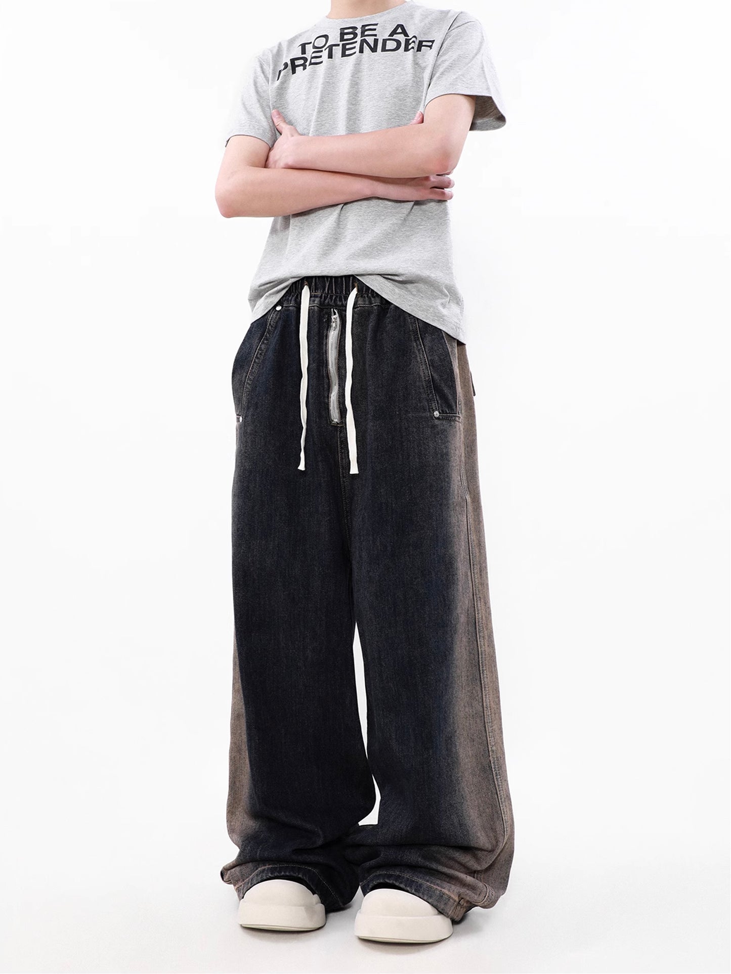 Gradation Drawstring Cargo Denim Pants