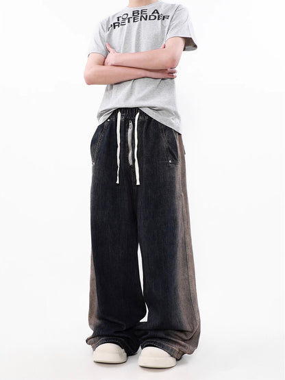 Gradation Drawstring Cargo Denim Pants