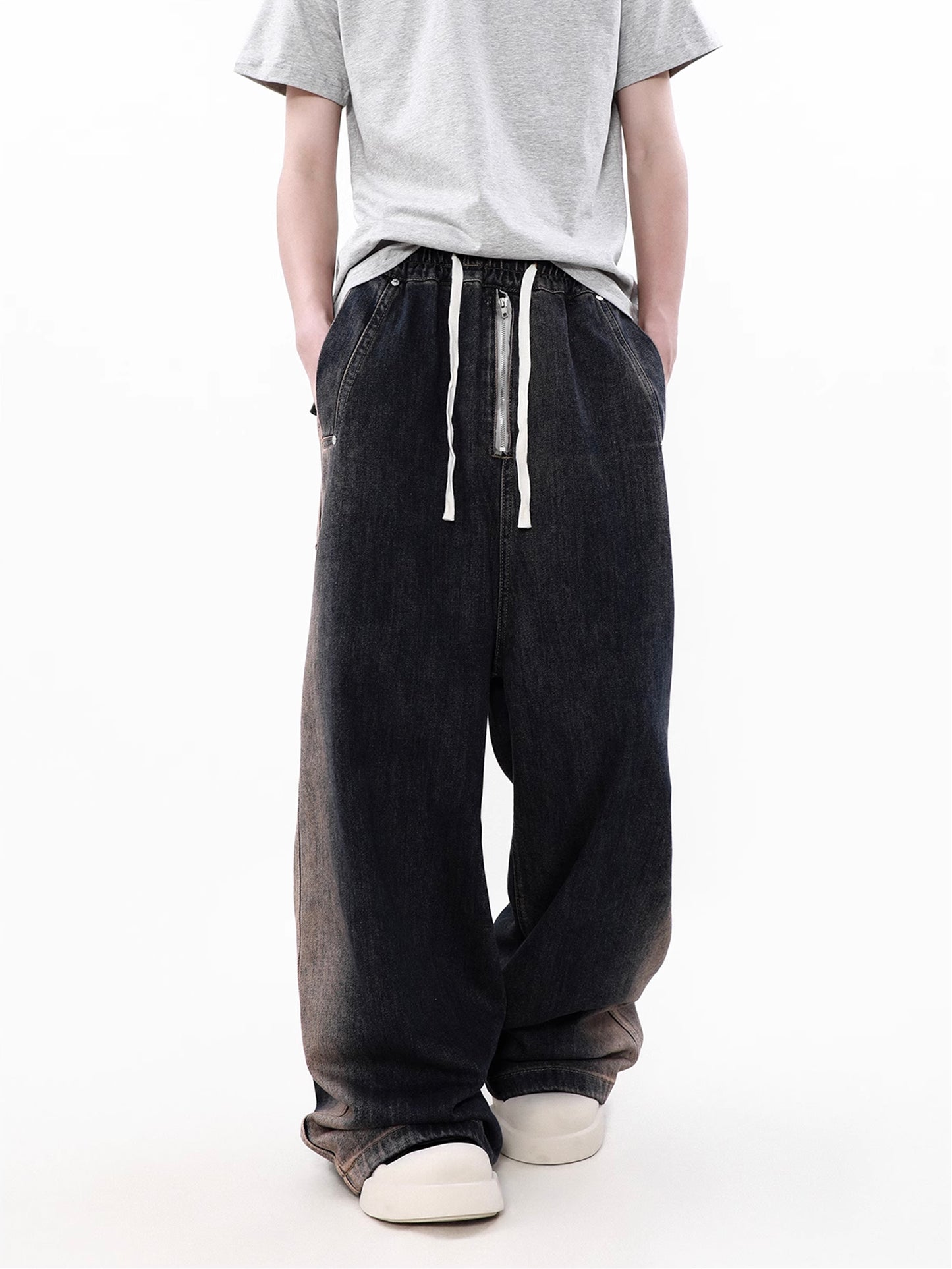 Gradation Drawstring Cargo Denim Pants