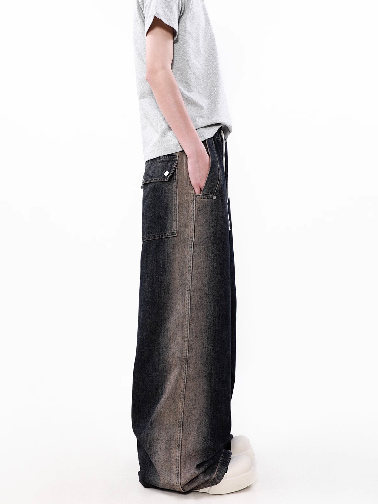 Gradation Drawstring Cargo Denim Pants