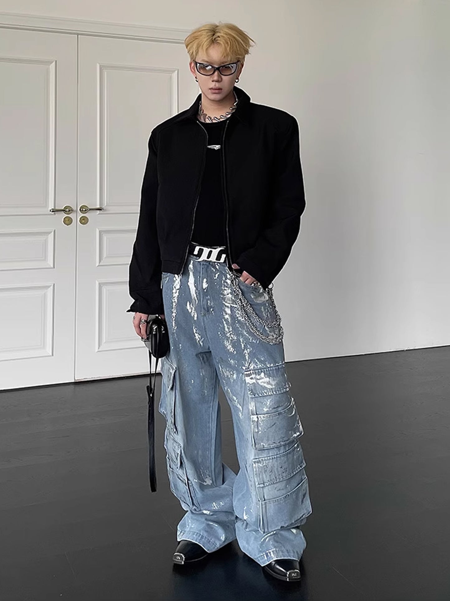 Wide Denim Belt Cargo Pants