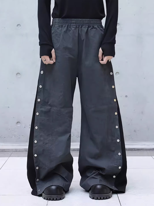 Side Button Splicing Pants