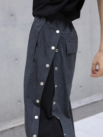 Side Button Splicing Pants