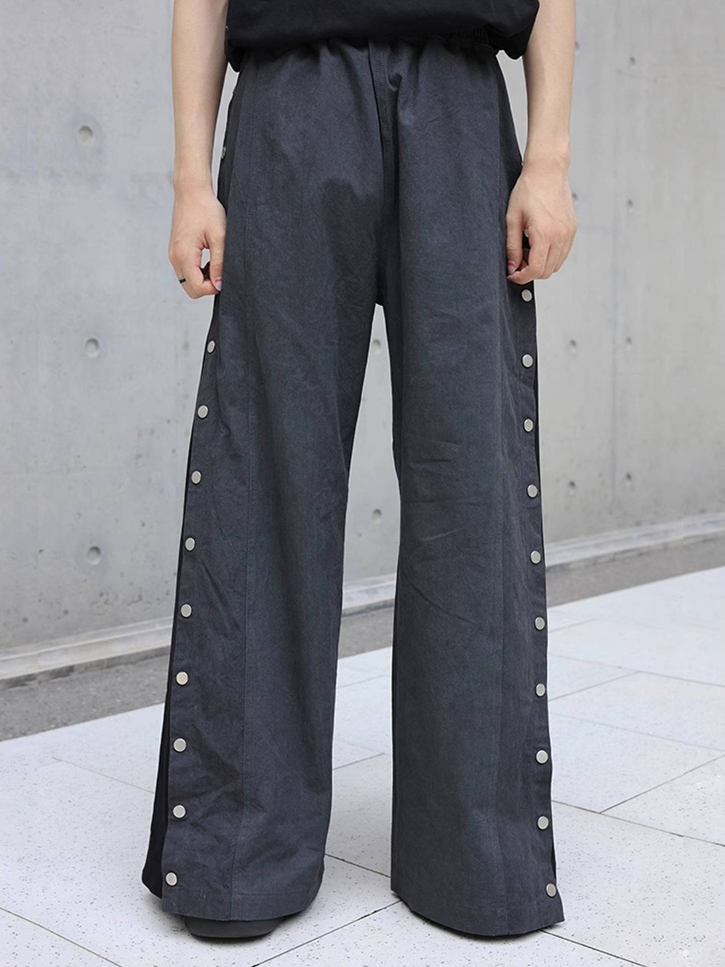 Side Button Splicing Pants