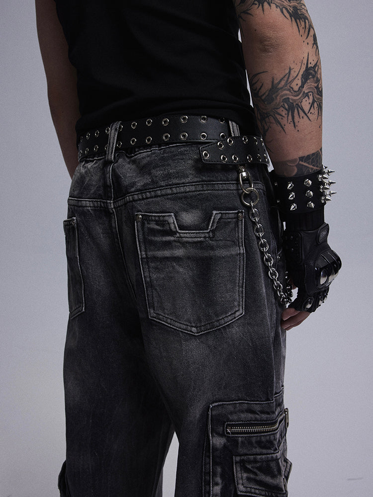 Micro Washed Denim Cargo Pants