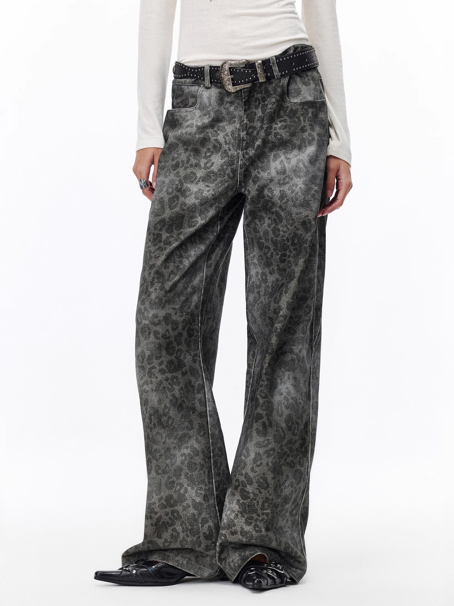 Wash Fade Leopard Denim Pants