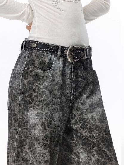 Wash Fade Leopard Denim Pants