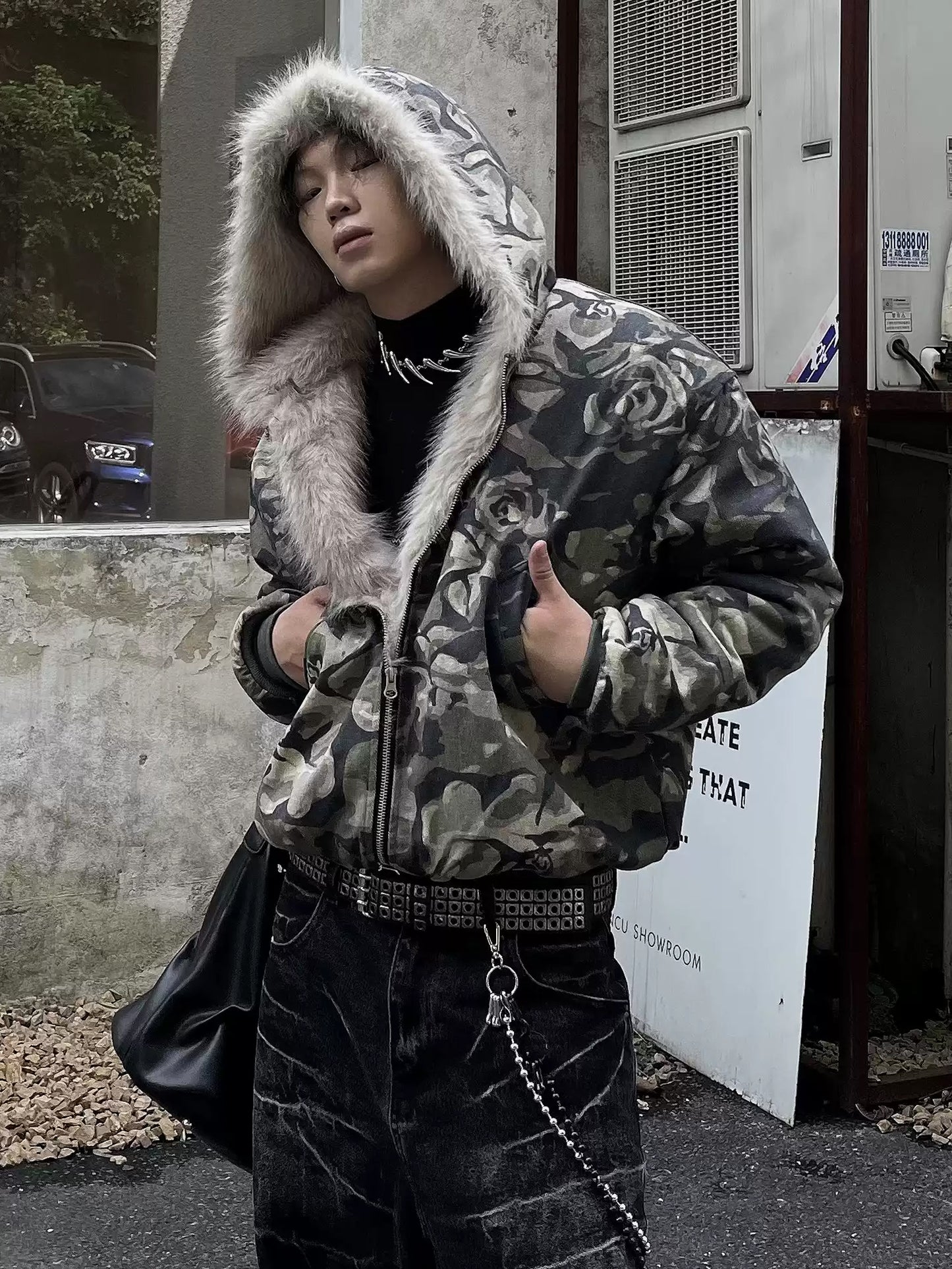 Camouflage Fur Hooded Jacket