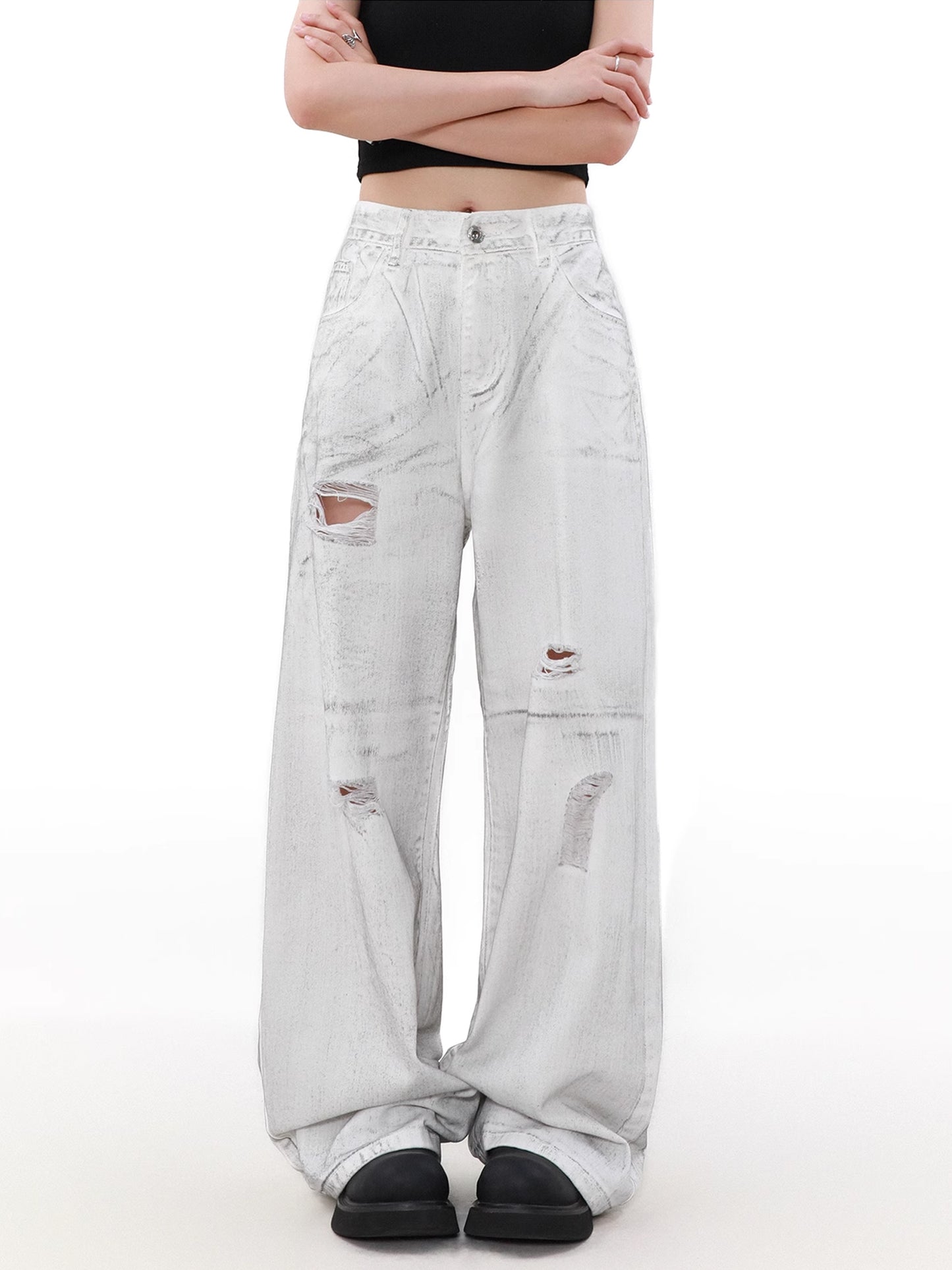 Ripped White Damage Denim Pants