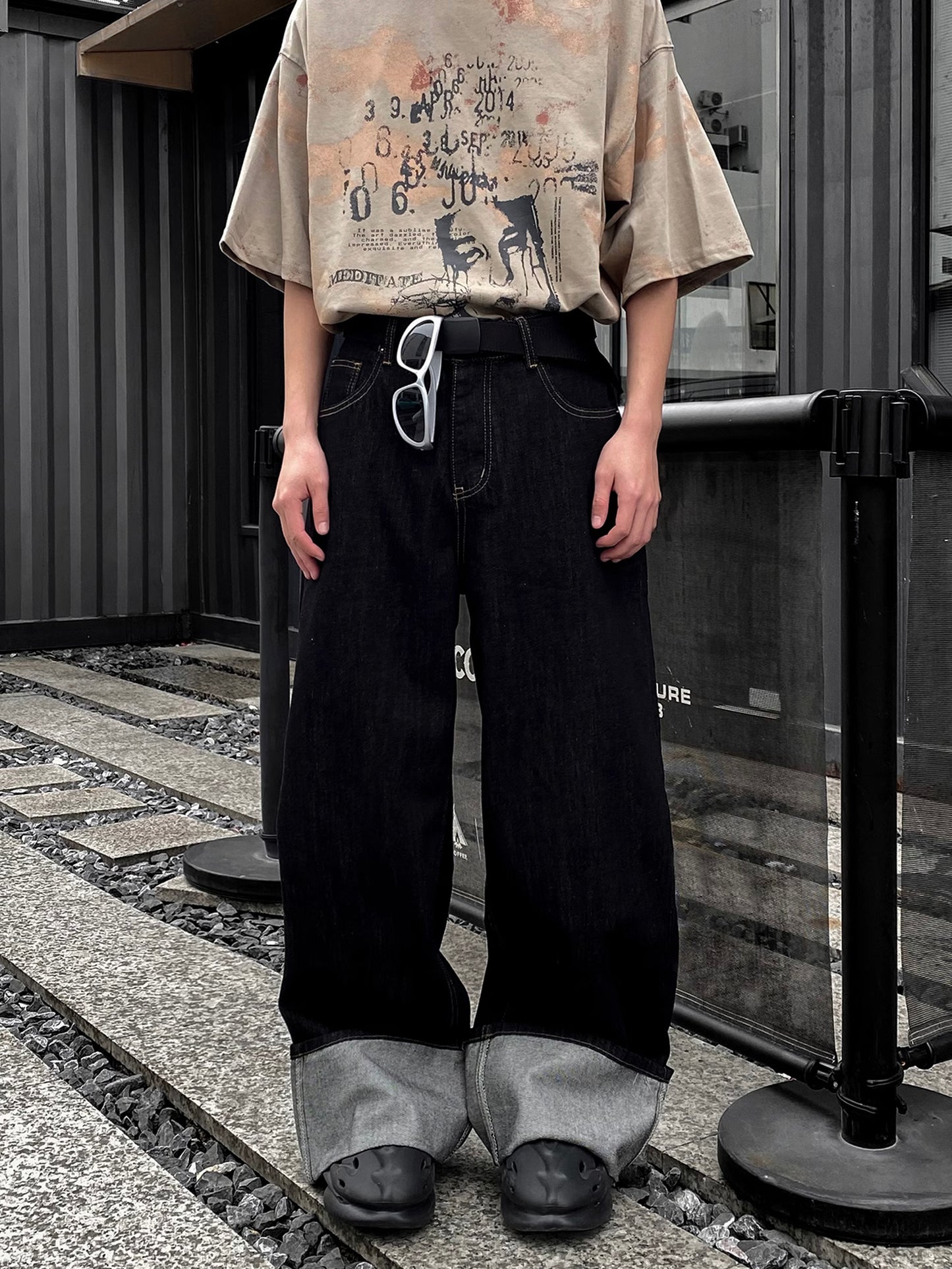 Roll Up Wide Denim Pants