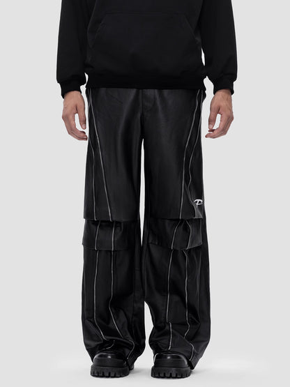 Tied Zip Leather Cargo Pants