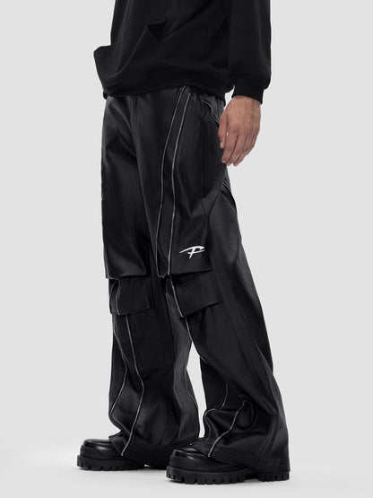 Tied Zip Leather Cargo Pants