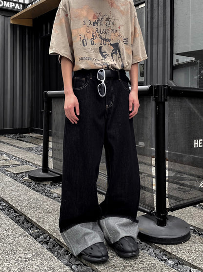 Roll Up Wide Denim Pants