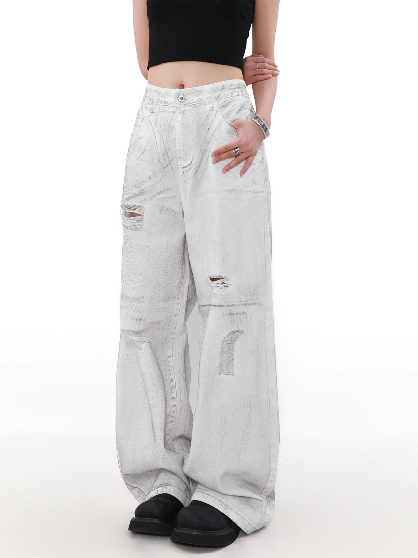 Ripped White Damage Denim Pants