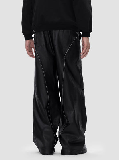 TIED ZIP LEATHER CARGO PANTS