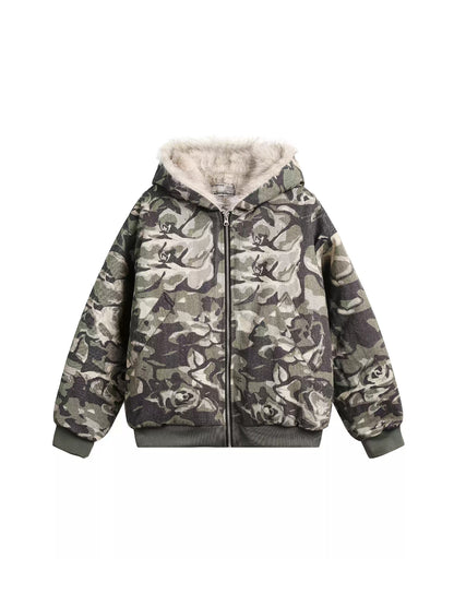 Camouflage Fur Hooded Jacket