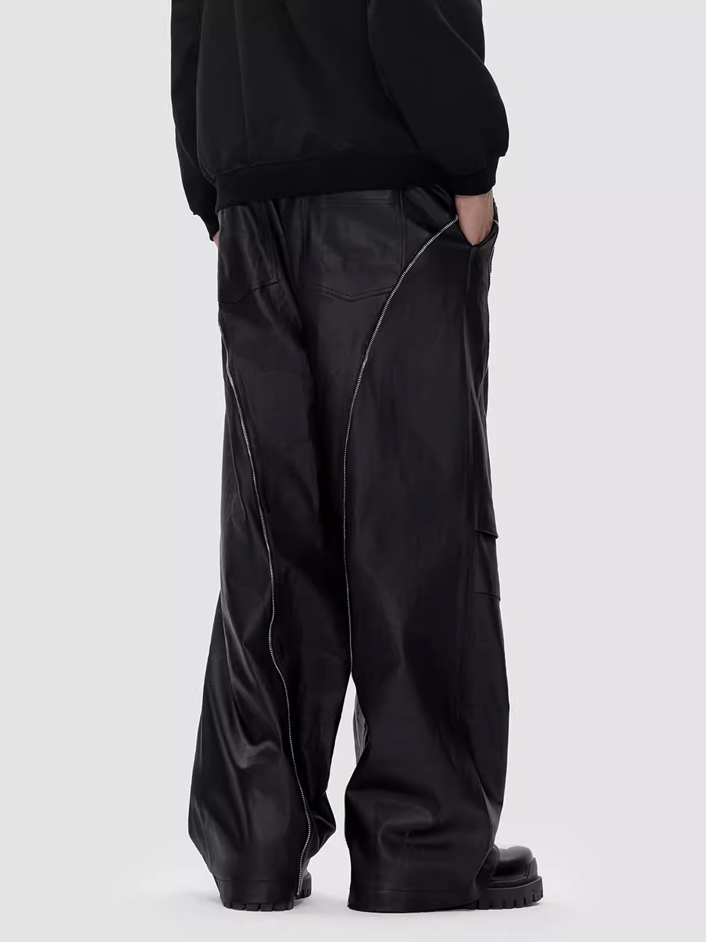 Tied Zip Leather Cargo Pants