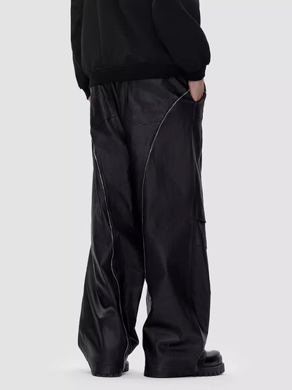 TIED ZIP LEATHER CARGO PANTS