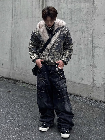 Camouflage Fur Hooded Jacket