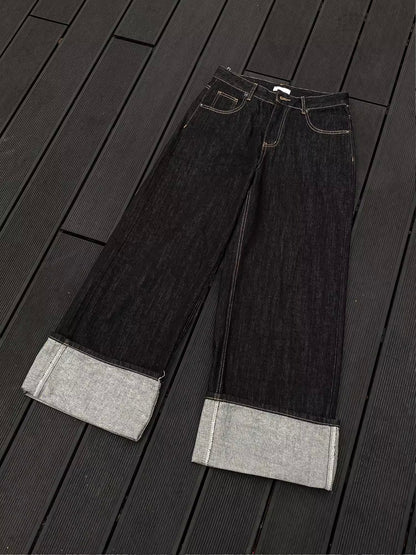 Roll Up Wide Denim Pants