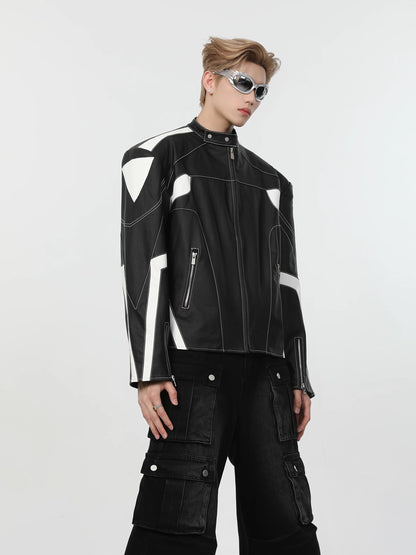 Spliced Biker Leather Jacket