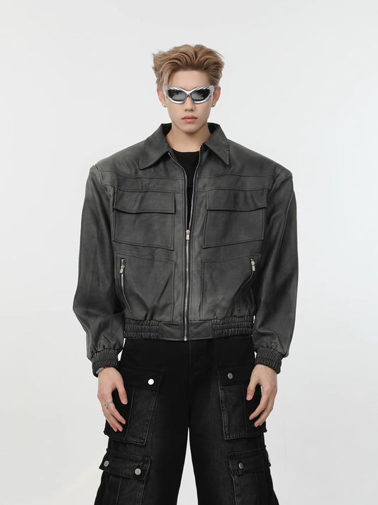Dirty Short Zip Leather Jacket