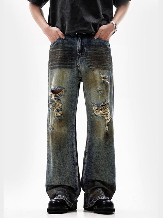 Dirty Retro Damaged Denim Pants