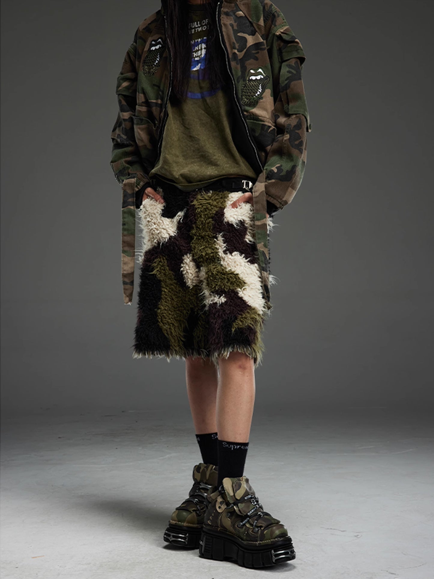 Camouflage Fur Shorts