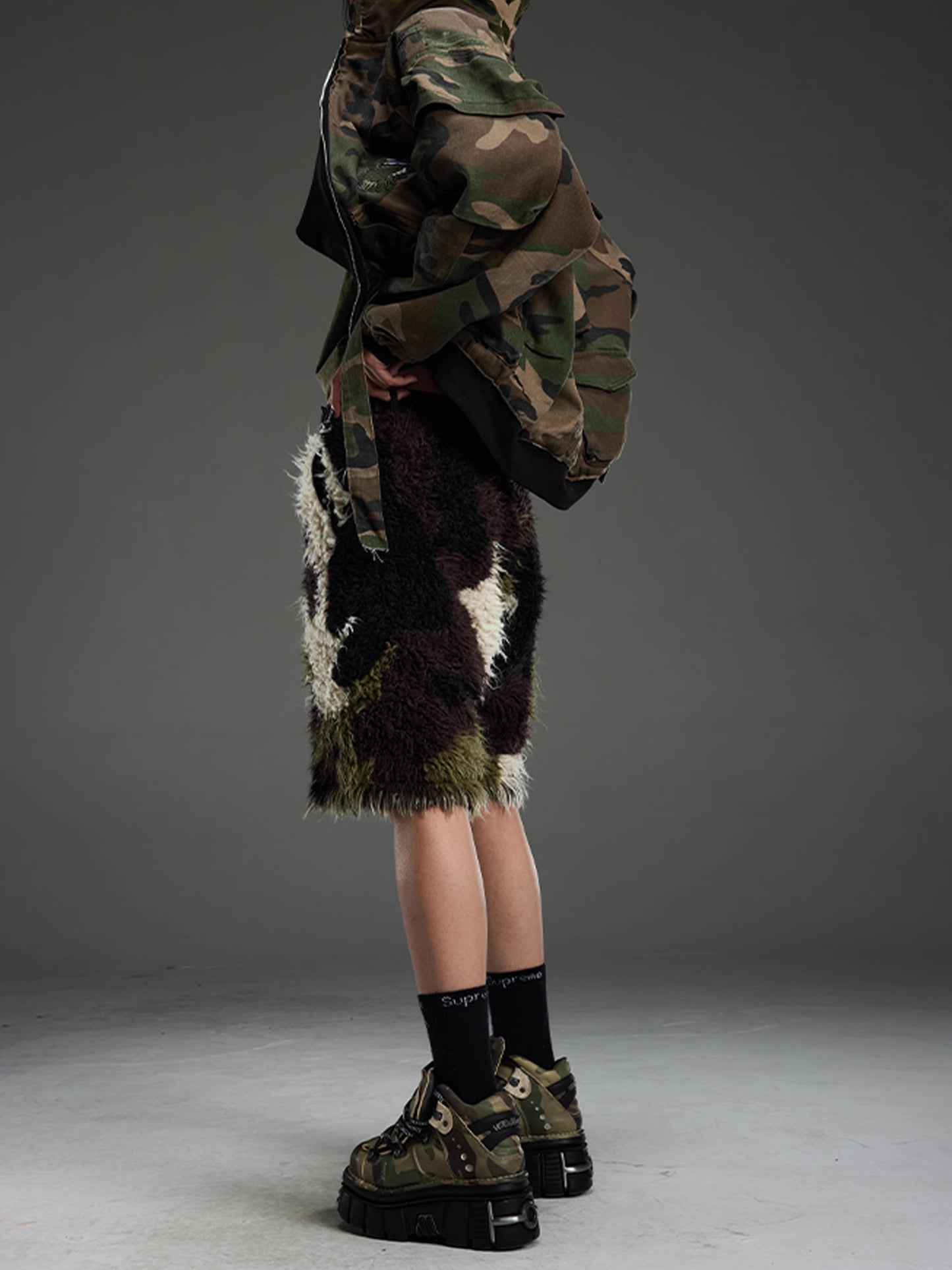 Camouflage Fur Shorts