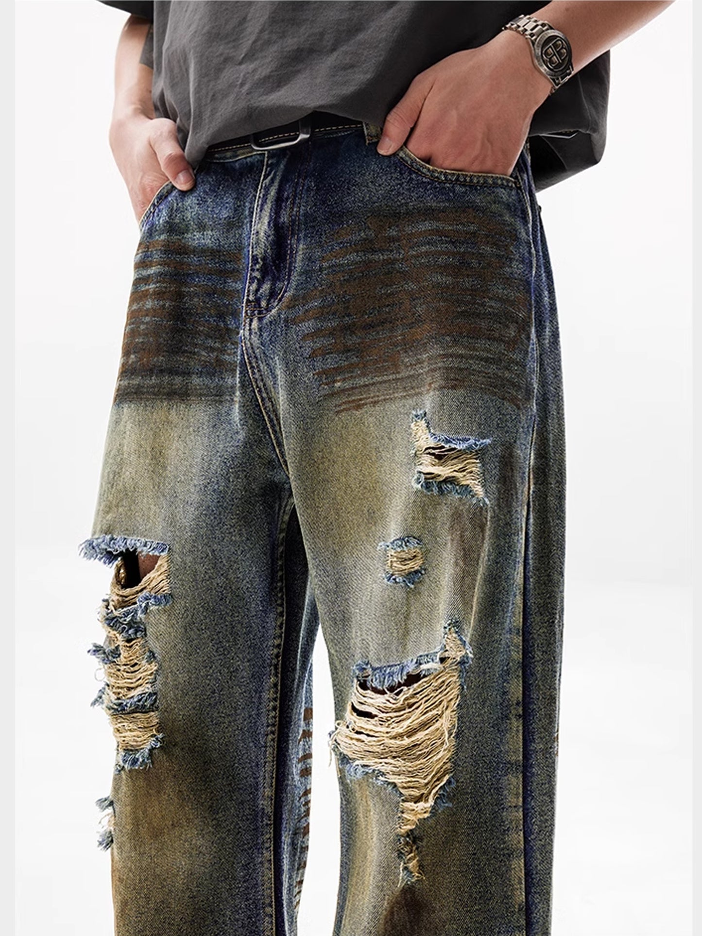 Dirty Retro Damaged Denim Pants