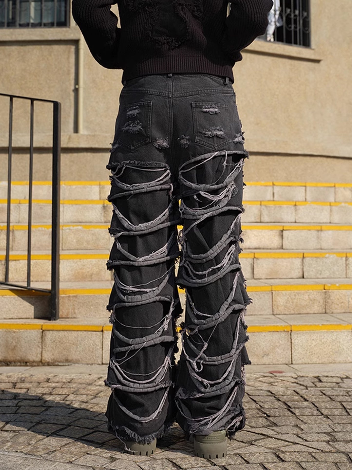 Double Layer Destruction Denim Pants