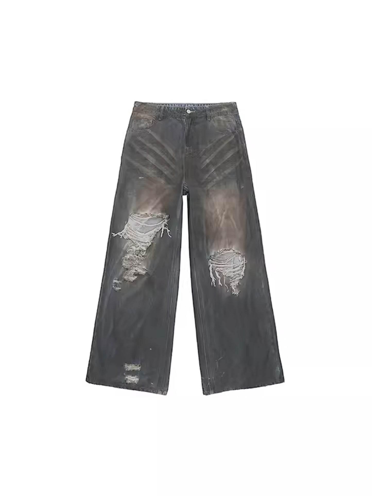 Dirty Damaged Wide Denim Pants