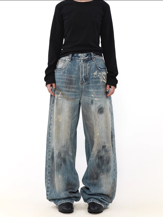 Ink Splash Dirty Wide Jeans