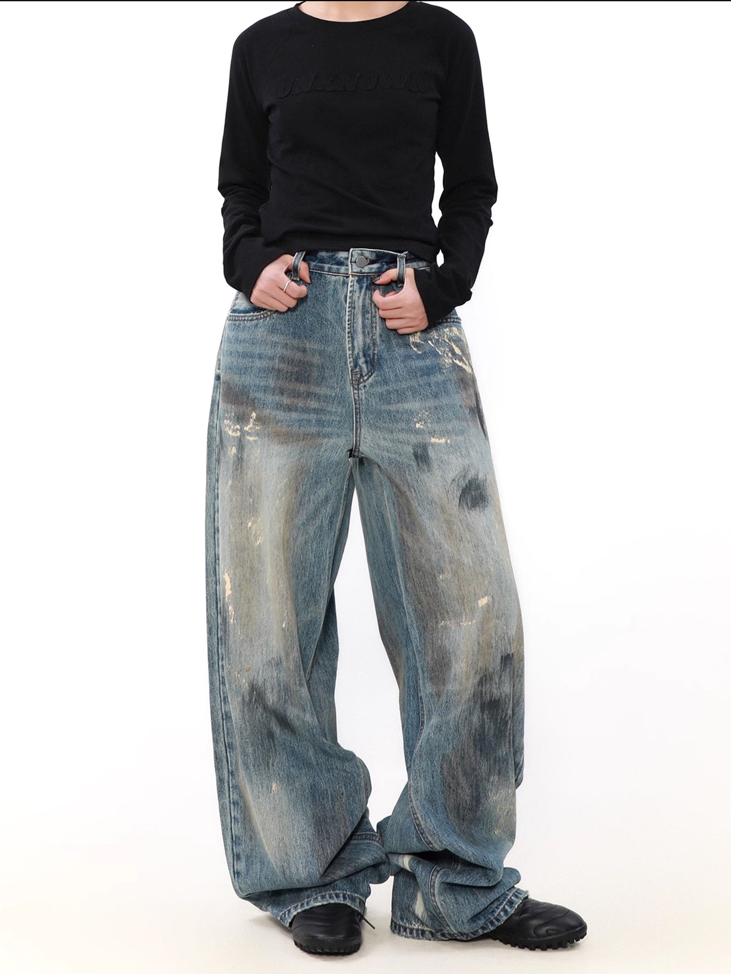 Ink Splash Dirty Wide Jeans