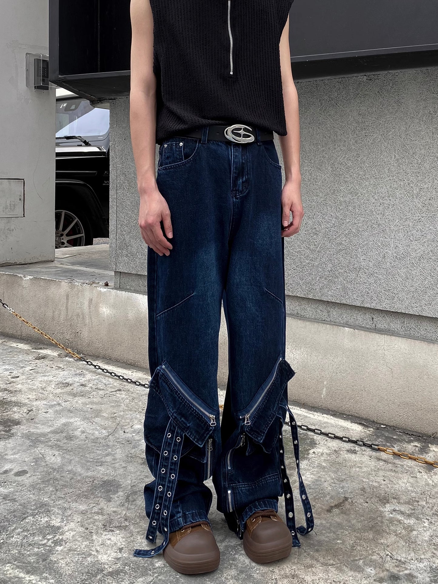 Belt Cargo Denim Pants