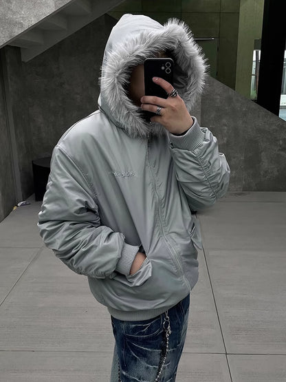 Fur Zip Hooded Jacket