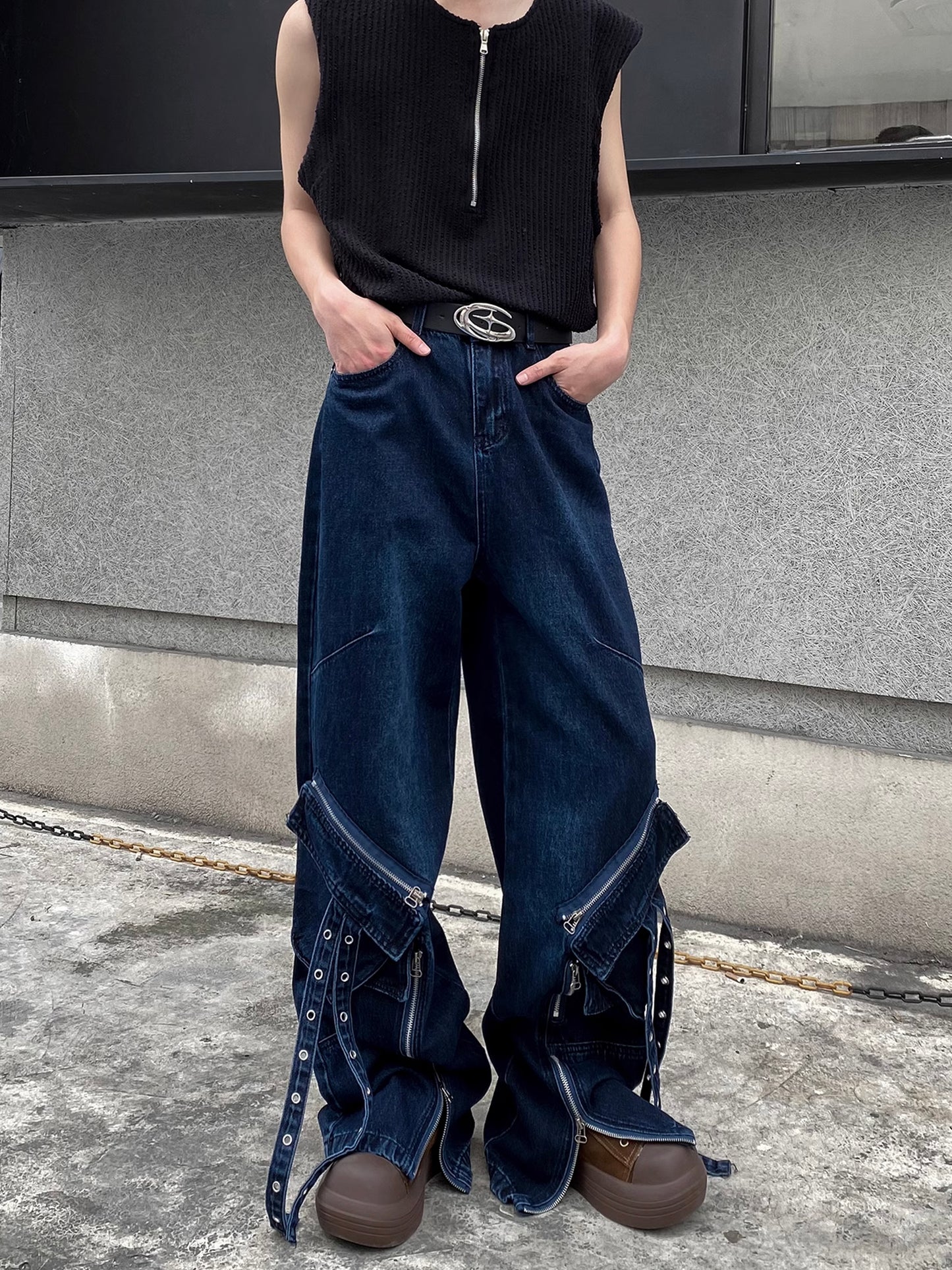 Belt Cargo Denim Pants