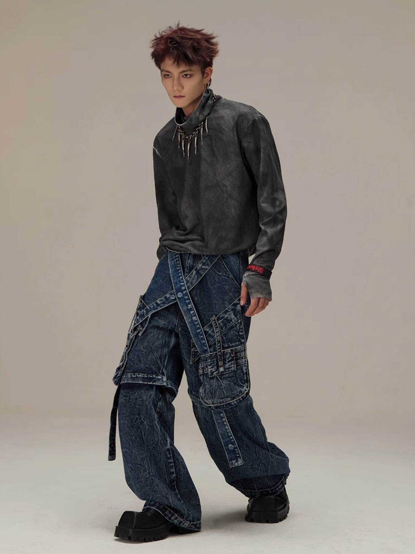 Removable Pocket Denim Cargo Pants