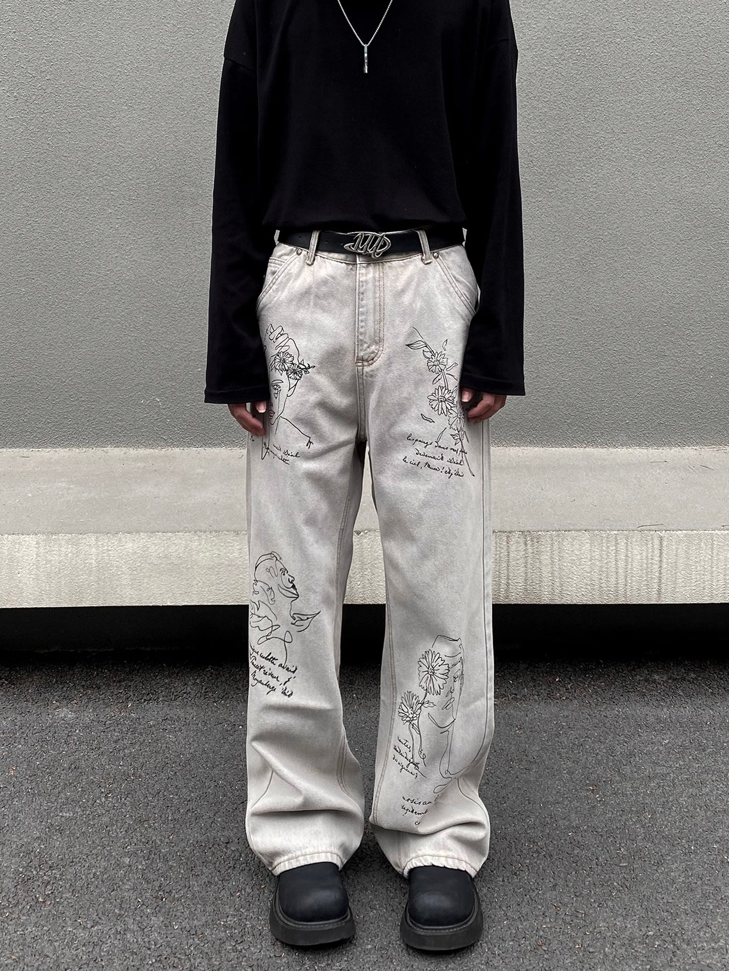 Graffiti White Denim Pants