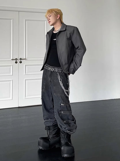 Wide Denim Belt Cargo Pants