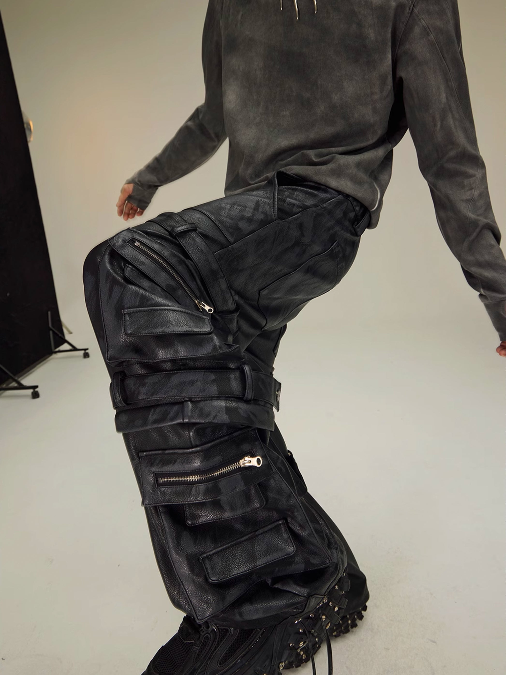Removable Multi-Pocket Leather Cargo Pants – ELUVA