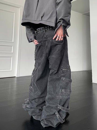 Wide Denim Belt Cargo Pants